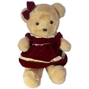 Jerry Pets Elsner Vintage Christmas Brown Bear Plush Stuffed Animal with Velvet
